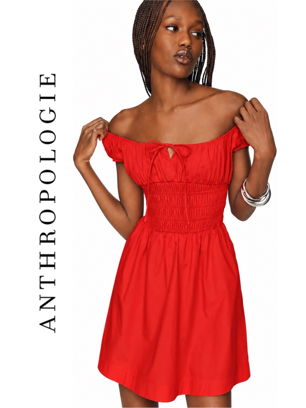 Anthropologie Cotton Smocked Mini Dress